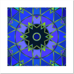 Cartoon Mandala Blue Green and Black Posters and Art